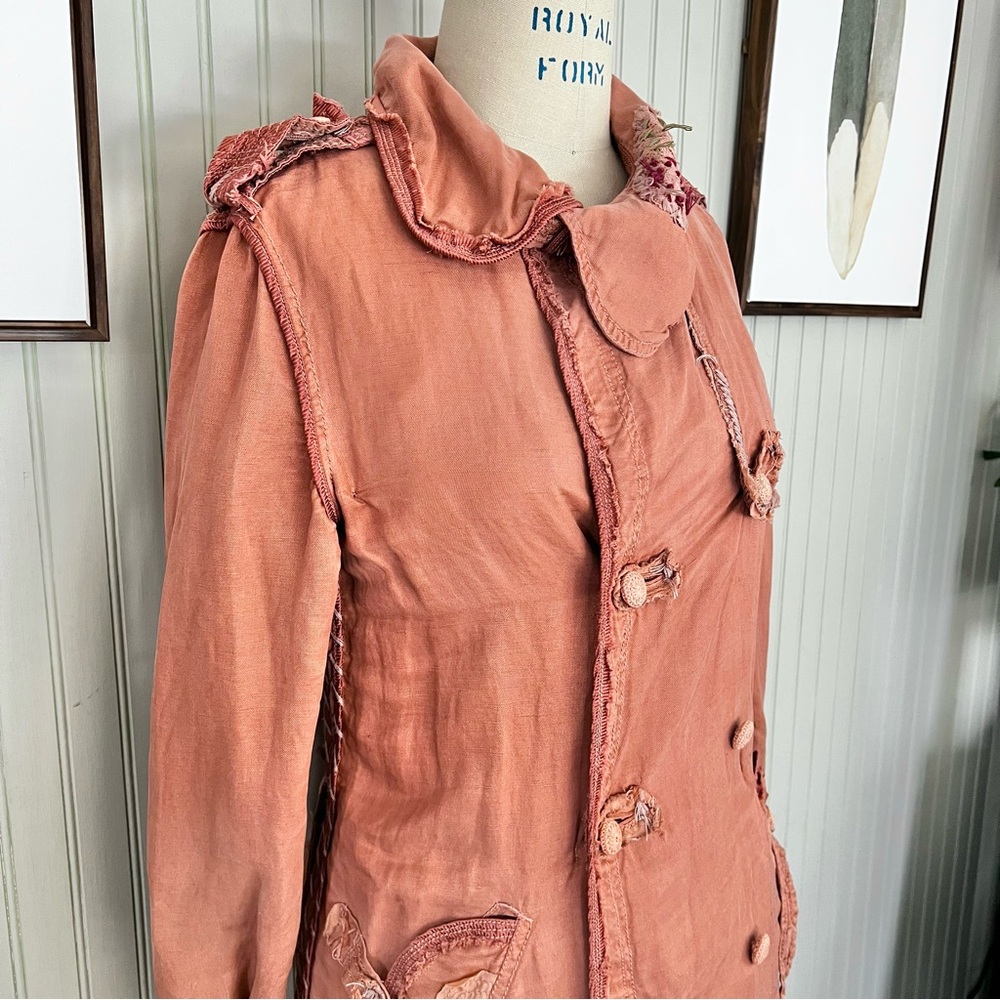 Shangana Hanmade Linen Patchwork Exposed Stitch Mid Length Duster Trench Coat - Picture 8 of 15